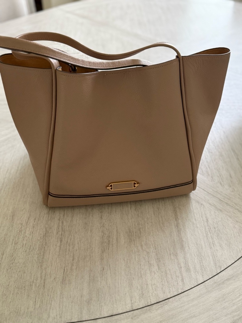 kate spade Beige Leather Tote with Gold Accents